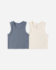 Ribbed Tank Set | Natural, Heathered Marine