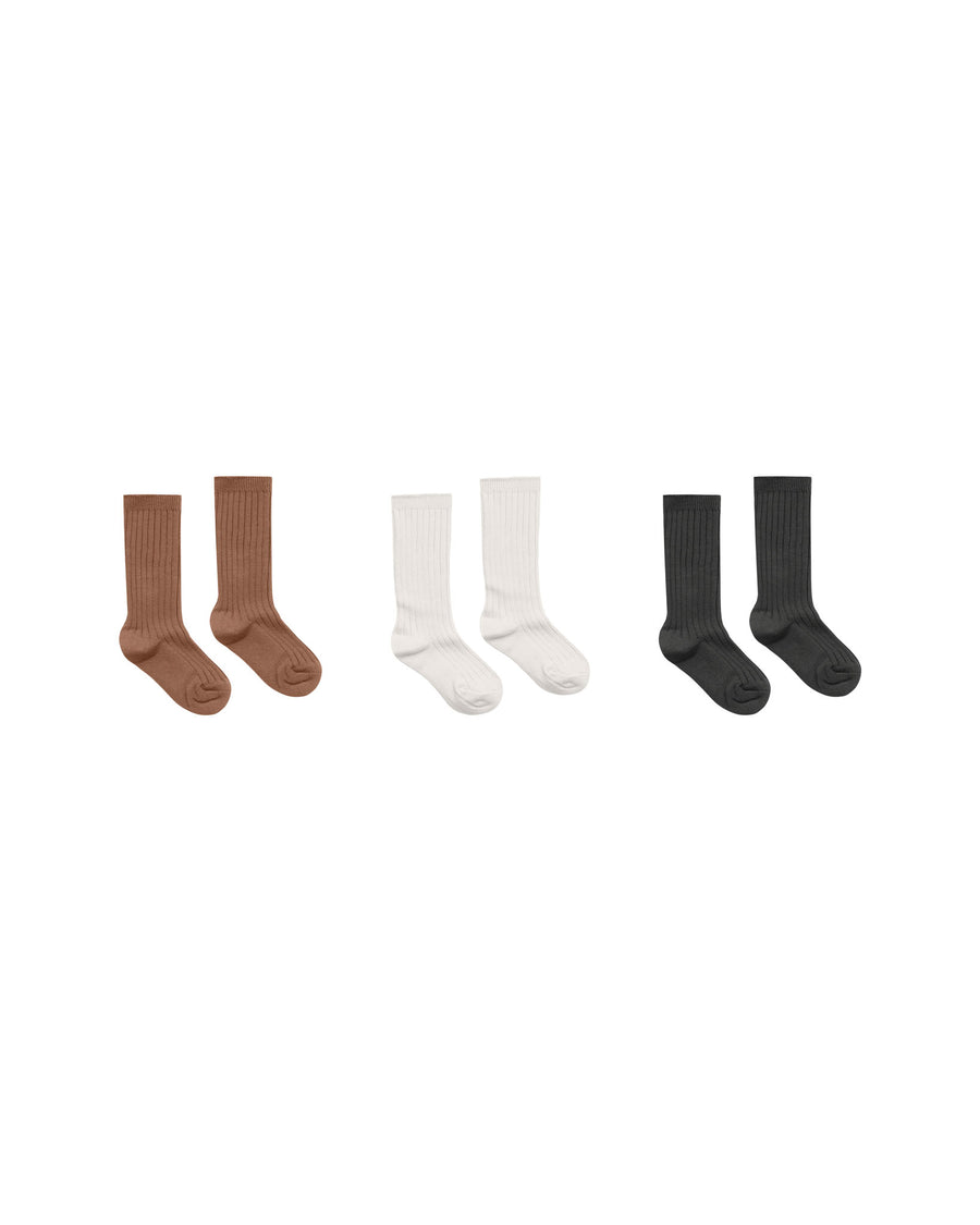 Ribbed Socks | Cedar, Ivory, Black