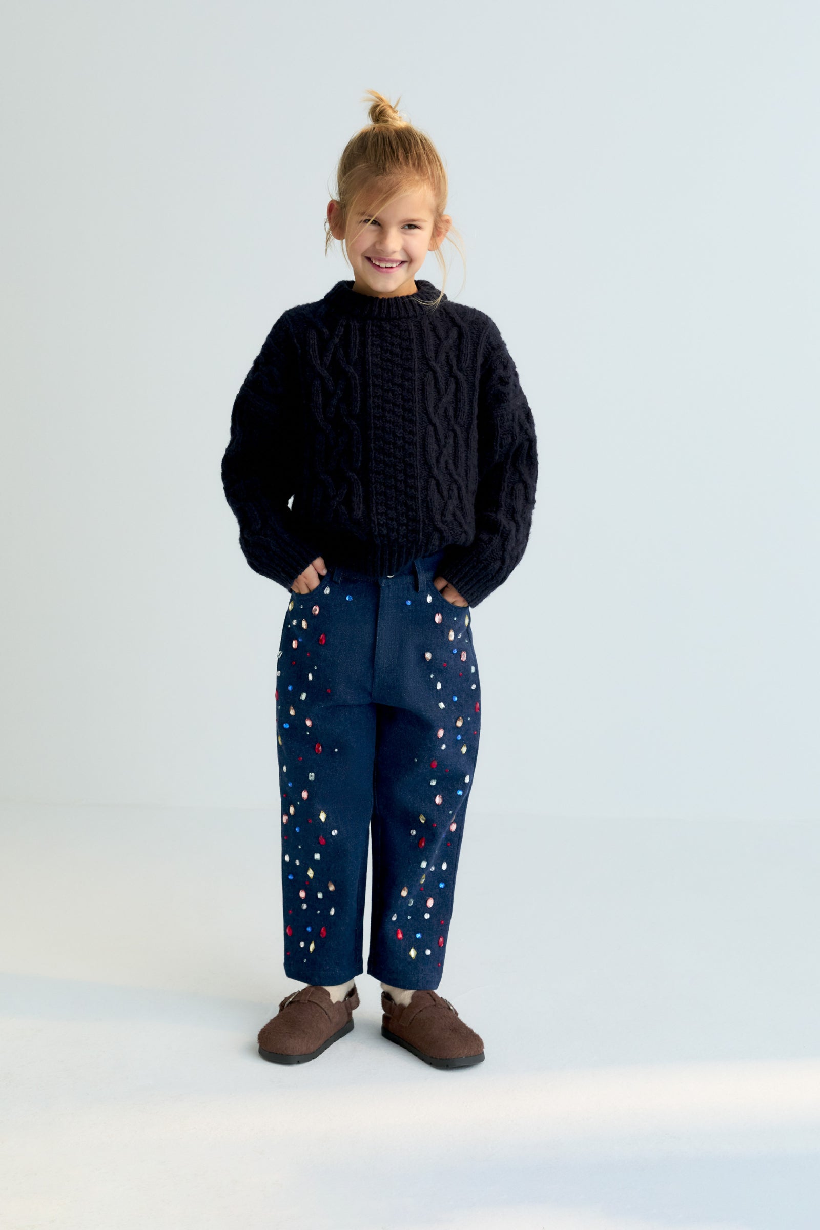 Blue Denim jeweled denim pant The New Society