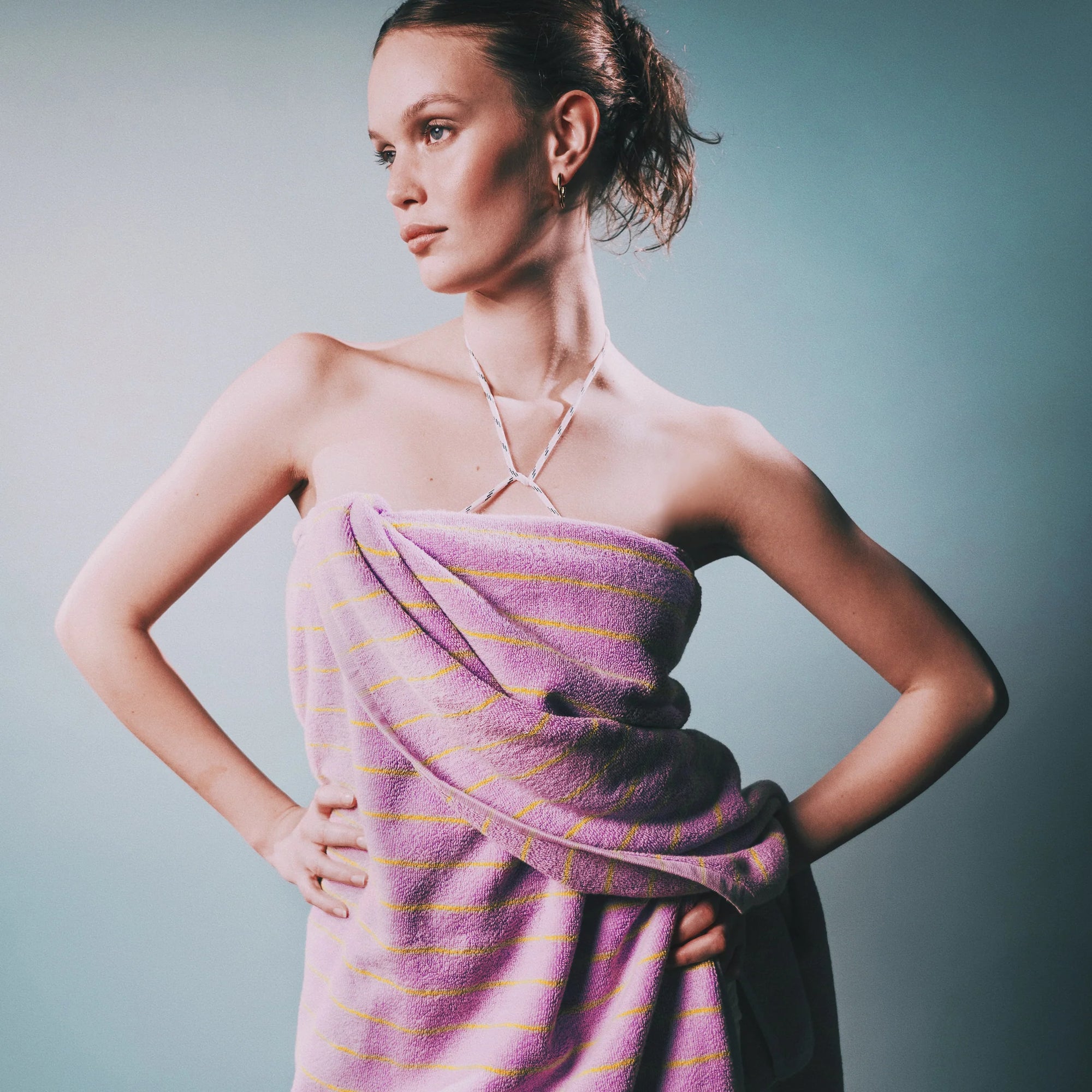 OEKO-TEX® Bath Towel | Lilac &amp; Neon Yellow Stripe