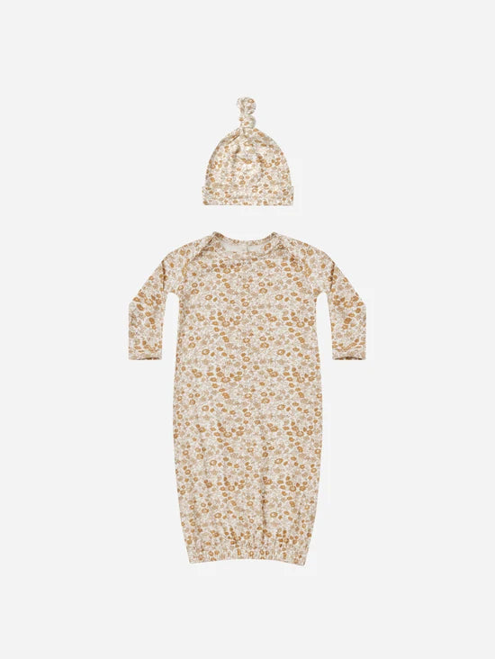 Knotted Baby Gown + Hat Set || Marigold