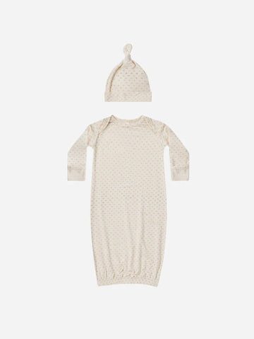 Knotted Baby Gown + Hat Set || Oat Check