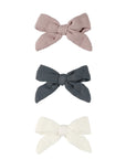 Bow w/Clip Set of 3 | Indigo, Mauve, Ivory