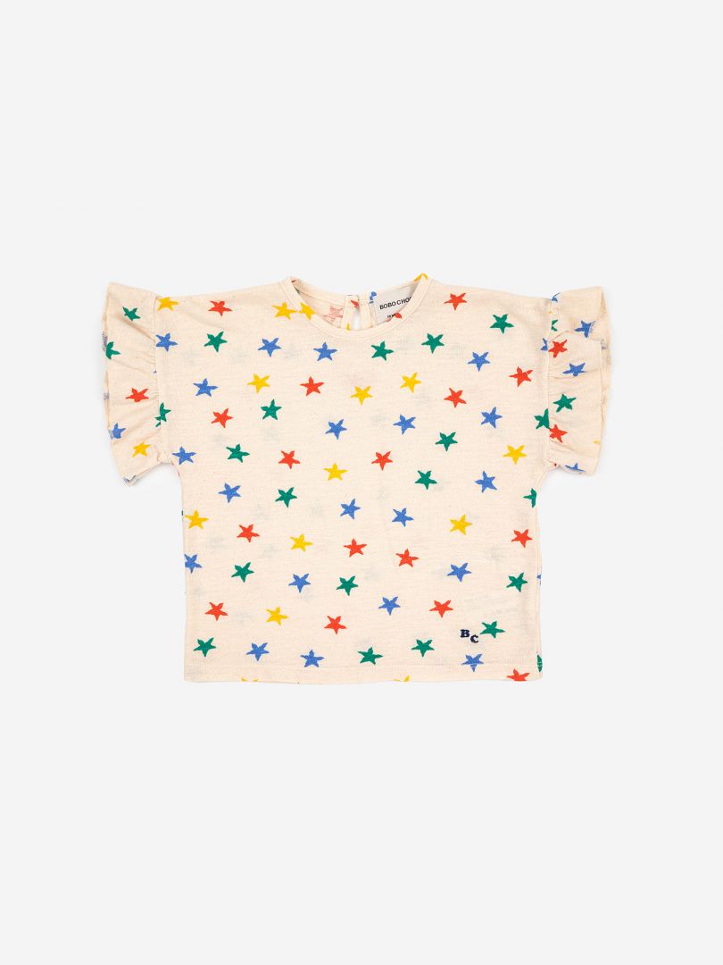 MULTICOLOR STARS ALL OVER RUFFLE T-SHIRT