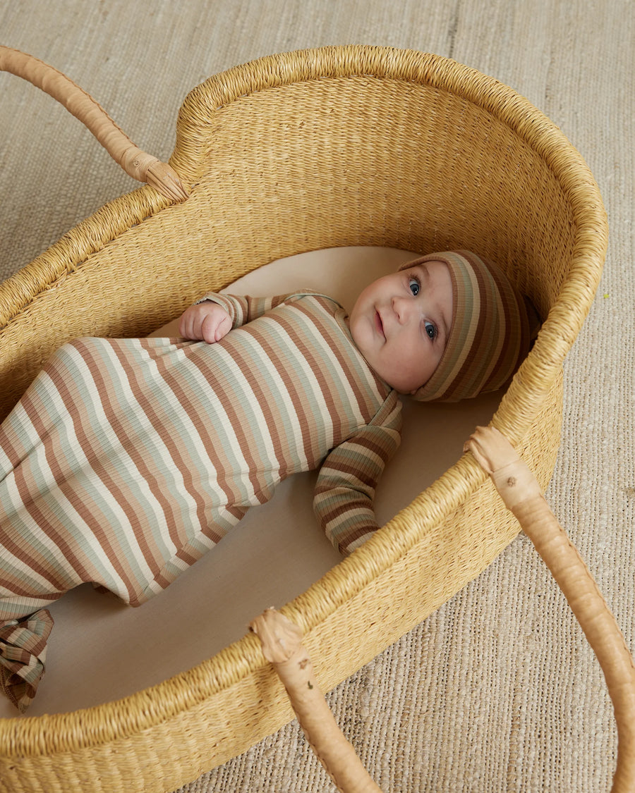 knotted baby gown & hat set | summer stripe