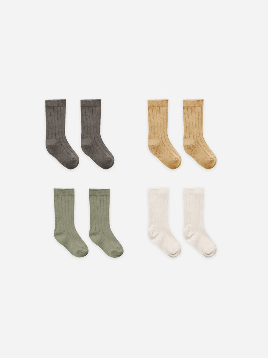 Ribbed Socks Set of 4 | Fern,charcoal,natural,honey