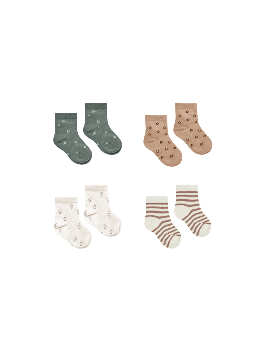 Printed Socks Set of 4 | Stripe, Stars, Trees, Ditsy