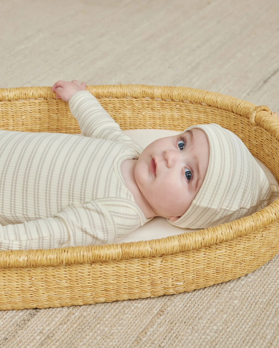 knotted baby gown & hat set | silver stripe